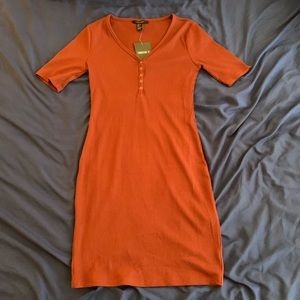 Forever 21 Maroon Ribbed Fitted Dress